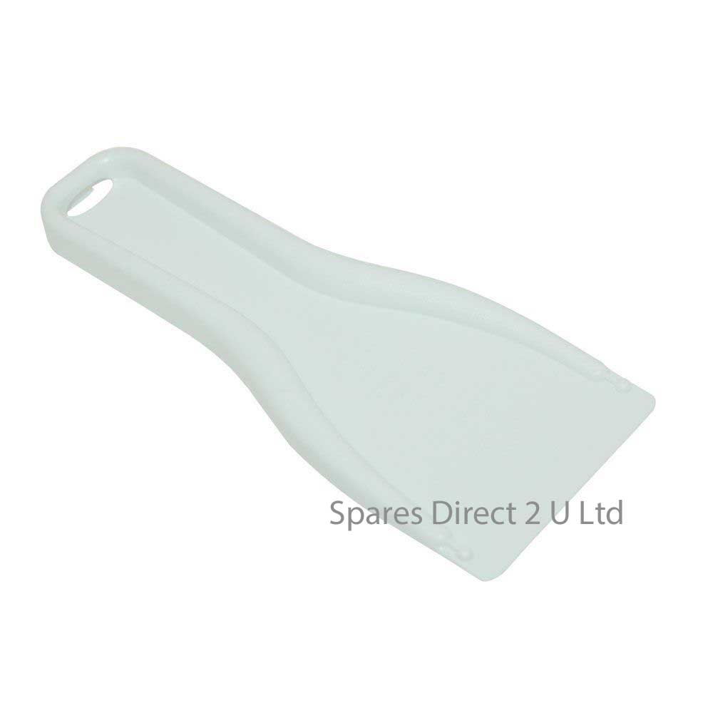 Plastic ice scraper with ergonomic handle, ideal for freezer defrosting, made from durable, non-scratch plastic.